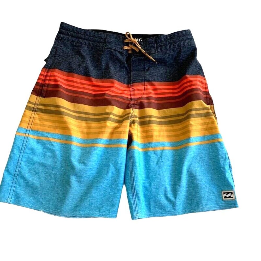 Billabong Boys Spinner Lo Tide Board Shorts Multicolor Blue Striped Stretch 26